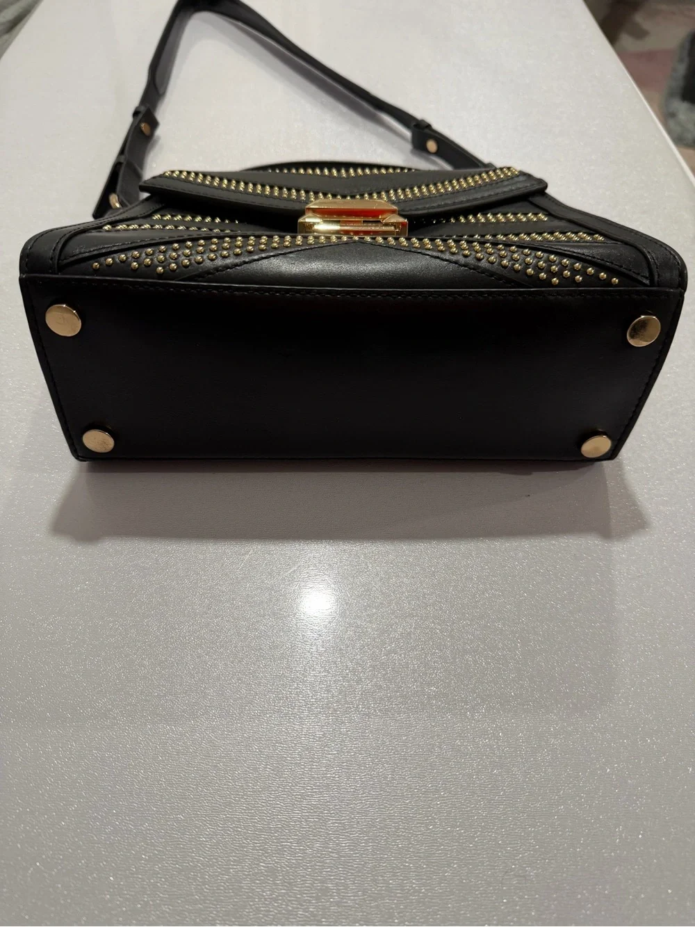 Michael Kors Black Leather Satchel with Gold Stud Accents